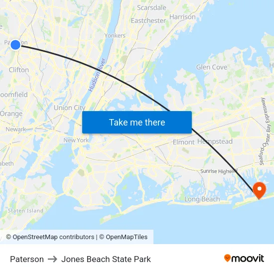 Paterson to Jones Beach State Park map