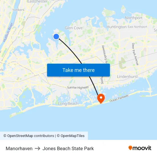 Manorhaven to Jones Beach State Park map