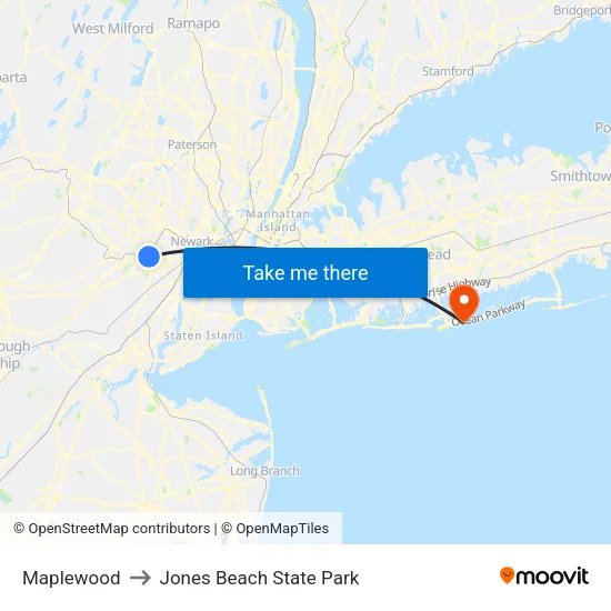 Maplewood to Jones Beach State Park map