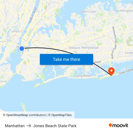 Manhattan to Jones Beach State Park map