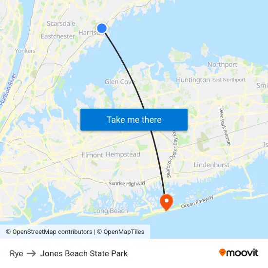 Rye to Jones Beach State Park map