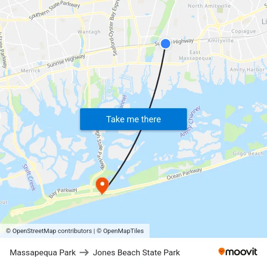 Massapequa Park to Jones Beach State Park map