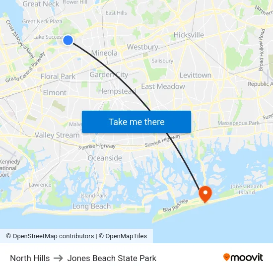 North Hills to Jones Beach State Park map