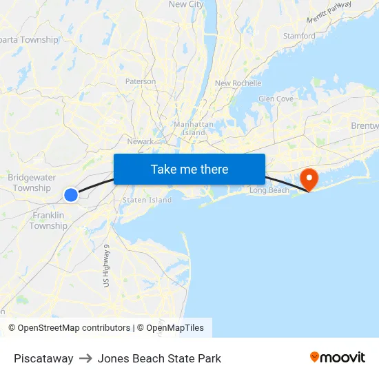 Piscataway to Jones Beach State Park map
