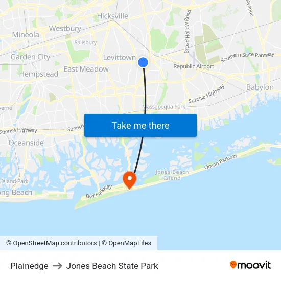 Plainedge to Jones Beach State Park map