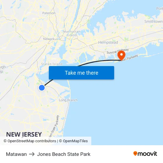 Matawan to Jones Beach State Park map