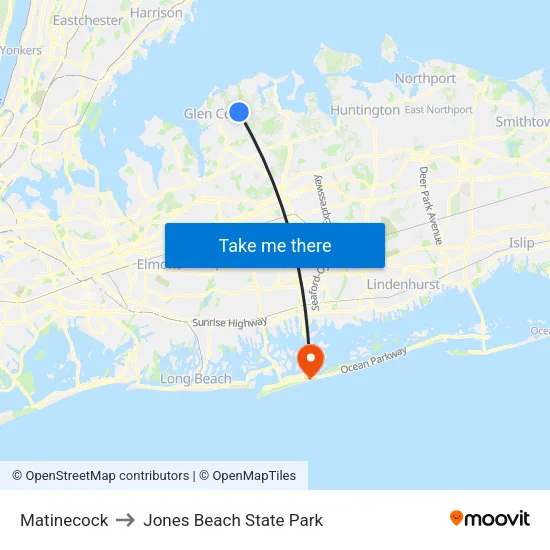 Matinecock to Jones Beach State Park map