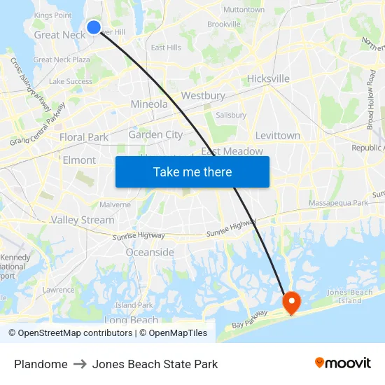 Plandome to Jones Beach State Park map
