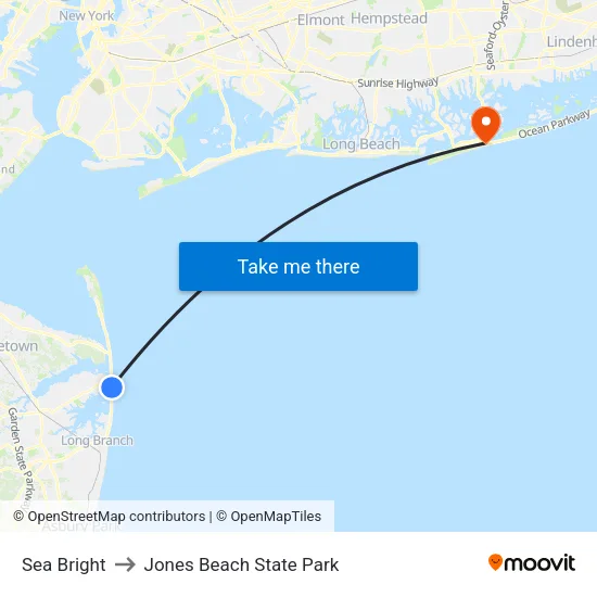 Sea Bright to Jones Beach State Park map