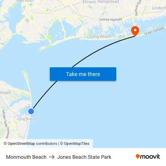 Monmouth Beach to Jones Beach State Park map