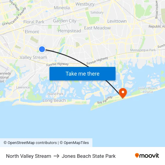 North Valley Stream to Jones Beach State Park map
