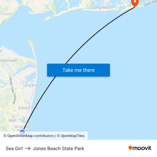 Sea Girt to Jones Beach State Park map