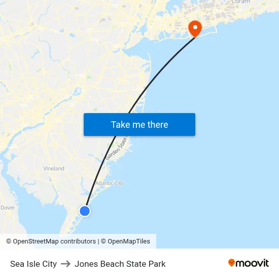 Sea Isle City to Jones Beach State Park map