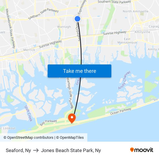 Seaford, Ny to Jones Beach State Park, Ny map