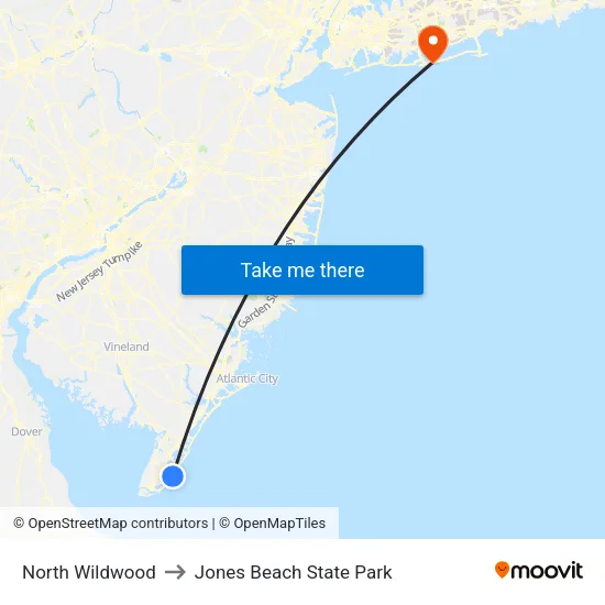 North Wildwood to Jones Beach State Park map