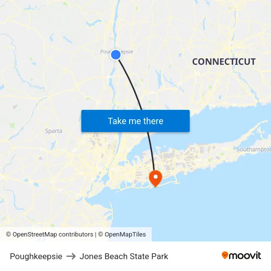 Poughkeepsie to Jones Beach State Park map