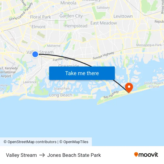 Valley Stream to Jones Beach State Park map
