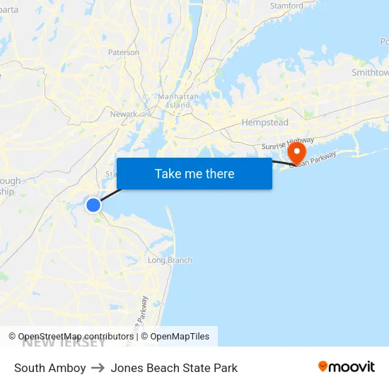 South Amboy to Jones Beach State Park map