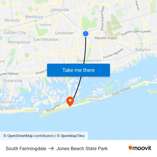 South Farmingdale to Jones Beach State Park map