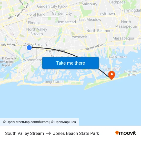 South Valley Stream to Jones Beach State Park map
