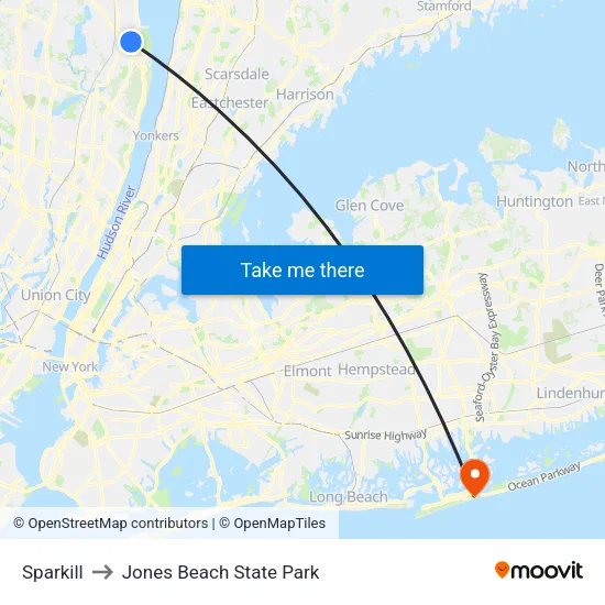 Sparkill to Jones Beach State Park map