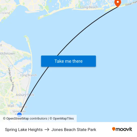 Spring Lake Heights to Jones Beach State Park map