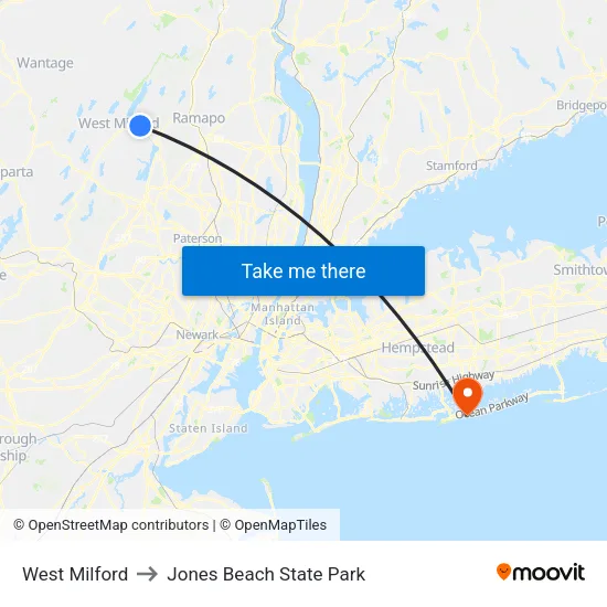 West Milford to Jones Beach State Park map