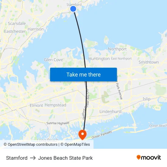Stamford to Jones Beach State Park map
