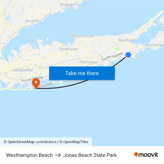 Westhampton Beach to Jones Beach State Park map