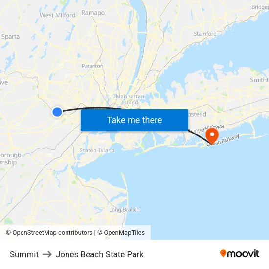 Summit to Jones Beach State Park map