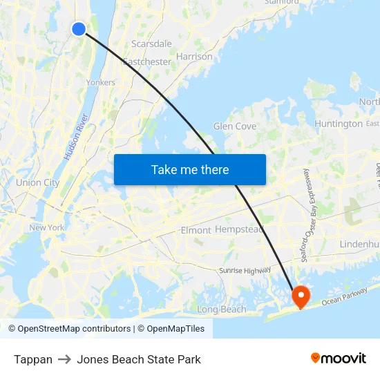 Tappan to Jones Beach State Park map