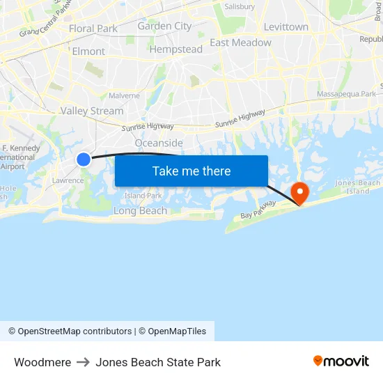 Woodmere to Jones Beach State Park map