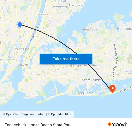 Teaneck to Jones Beach State Park map