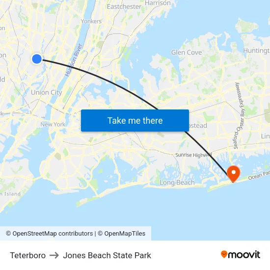 Teterboro to Jones Beach State Park map