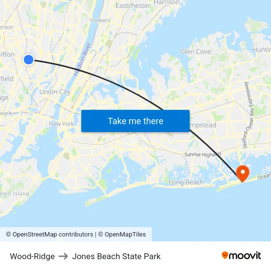 Wood-Ridge to Jones Beach State Park map