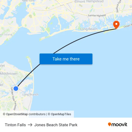 Tinton Falls to Jones Beach State Park map