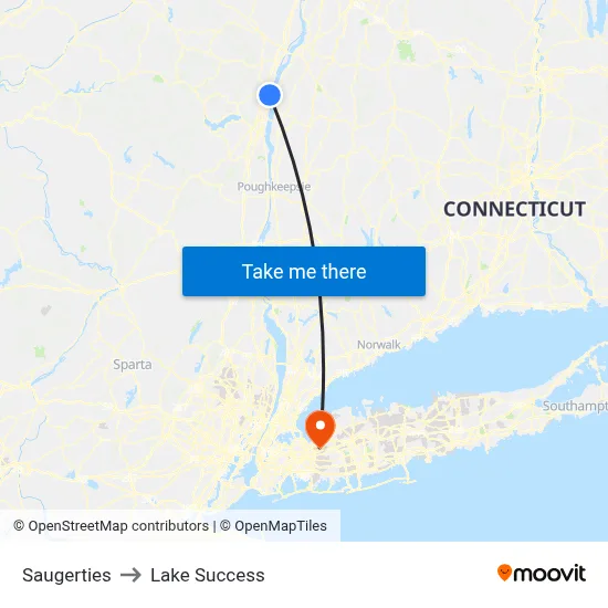 Saugerties to Lake Success map