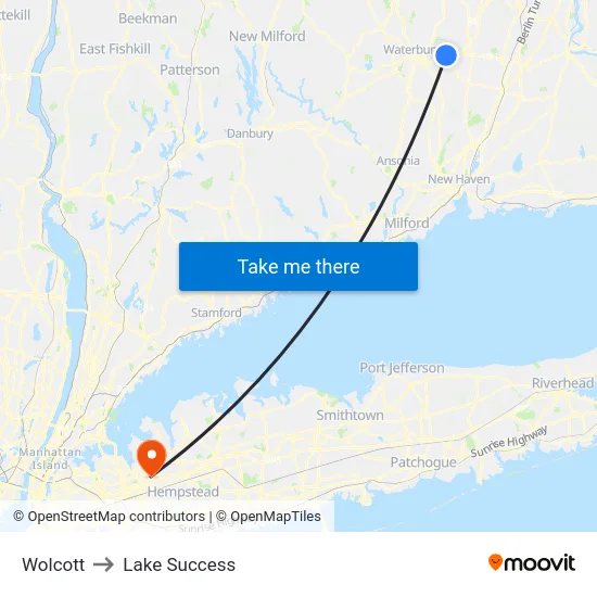 Wolcott to Lake Success map