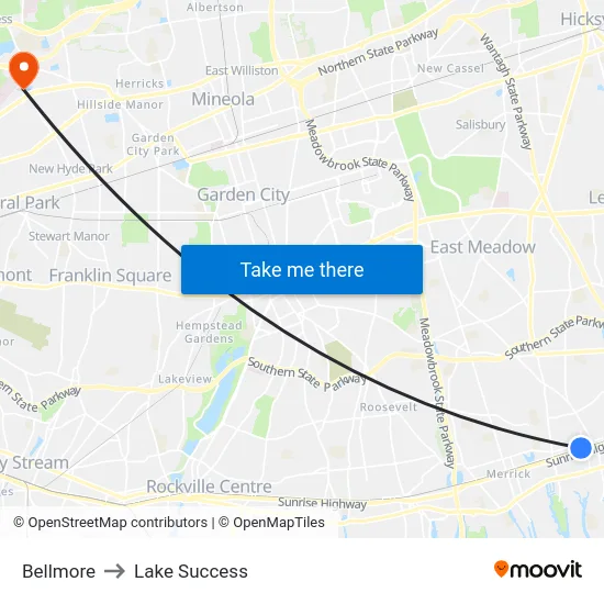 Bellmore to Lake Success map