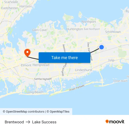 Brentwood to Lake Success map