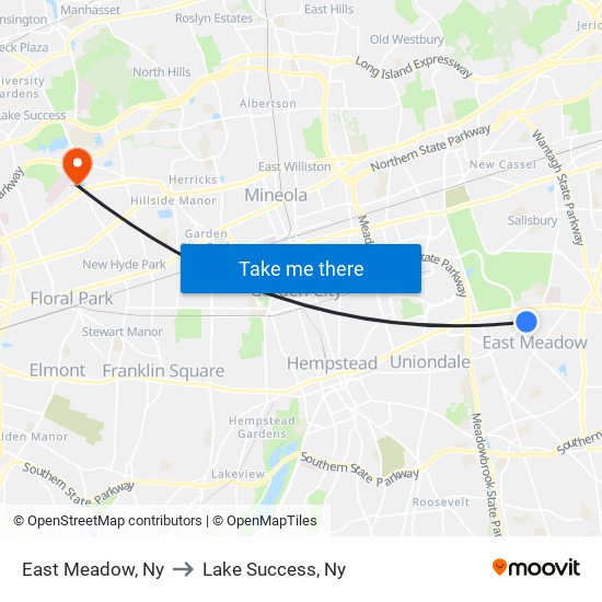 East Meadow, Ny to Lake Success, Ny map