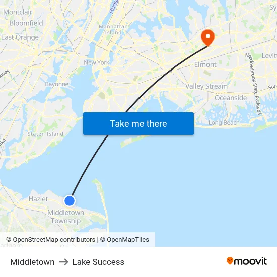 Middletown to Lake Success map