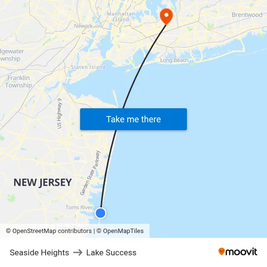 Seaside Heights to Lake Success map