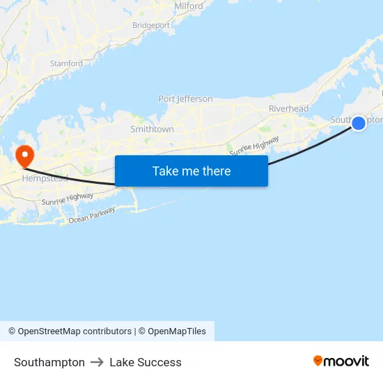 Southampton to Lake Success map