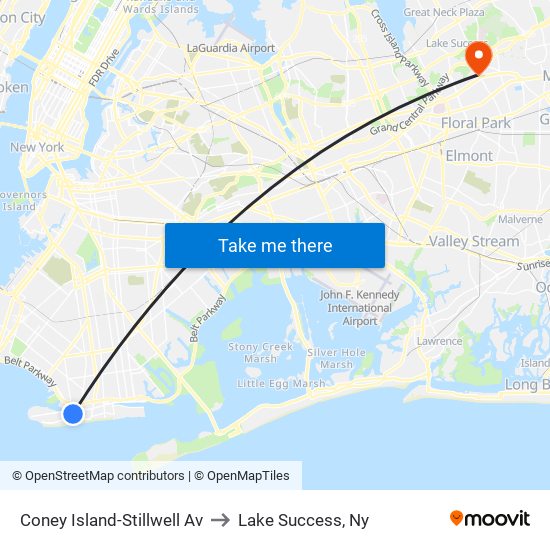 Coney Island-Stillwell Av to Lake Success, Ny map