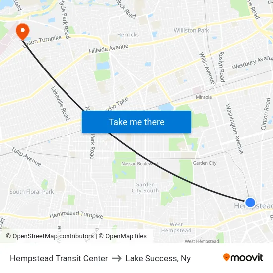 Hempstead Transit Center to Lake Success, Ny map