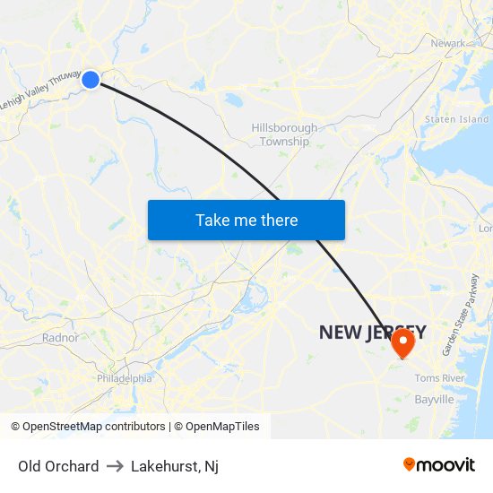 Old Orchard to Lakehurst, Nj map