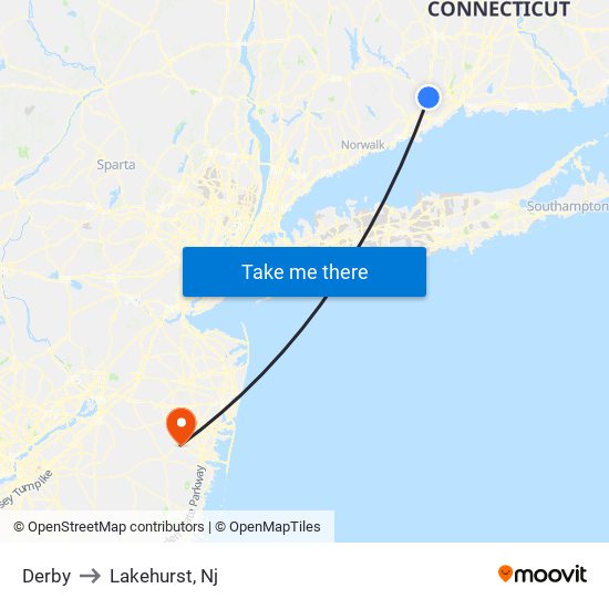 Derby to Lakehurst, Nj map