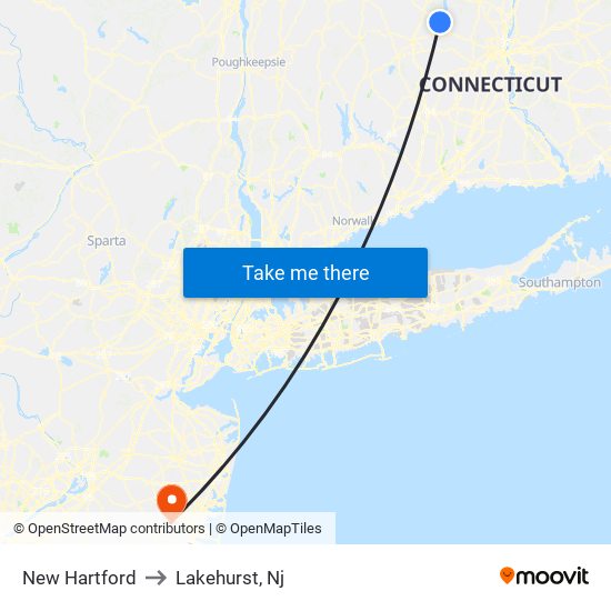 New Hartford to Lakehurst, Nj map