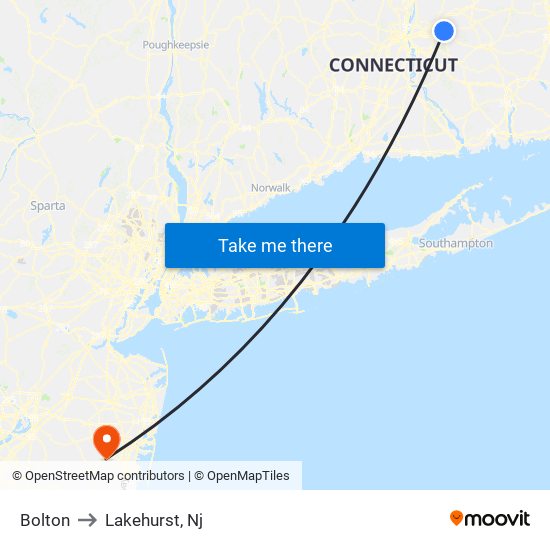 Bolton to Lakehurst, Nj map